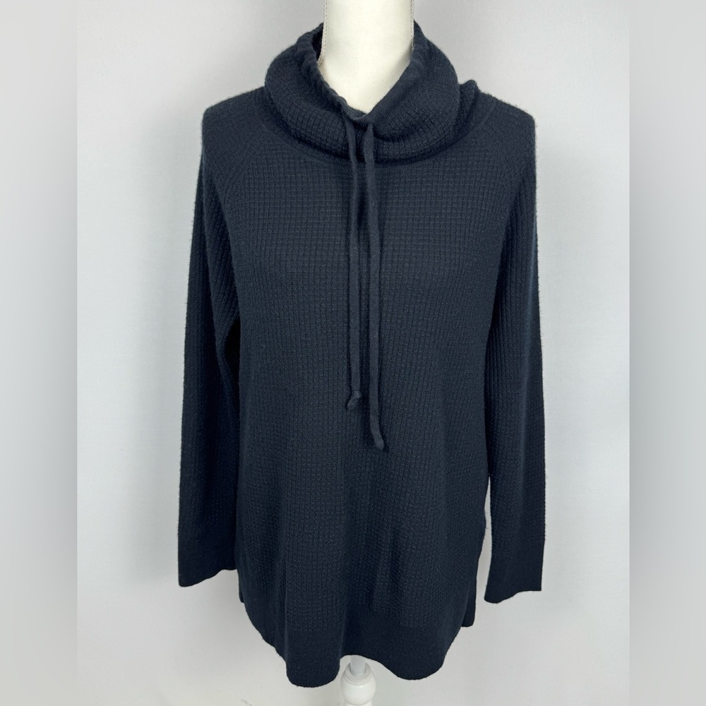 Kinross Cashmere Women's Cowl Neck Tunic Sweater Black Lightweight Small